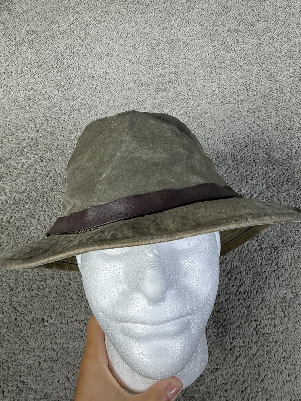Vintage Filson Tin Cloth Packer Hat Mens XL Green Bonded Leather USA Made